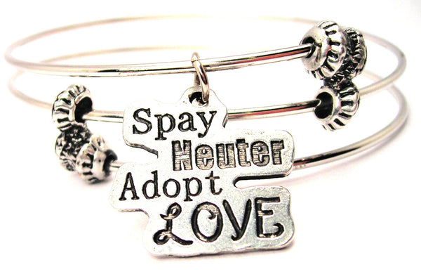 Spay Neuter Adopt Love Triple Style Expandable Bangle Bracelet