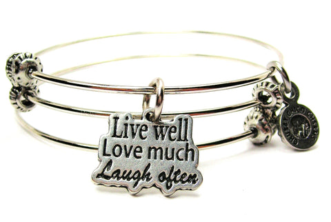 Live Well Love Much Laugh Often Triple Style Expandable Bangle Bracelet