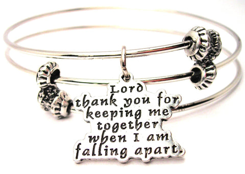 Lord Thank You For Keeping Me Together When I Am Falling Apart Triple Style Expandable Bangle Bracelet