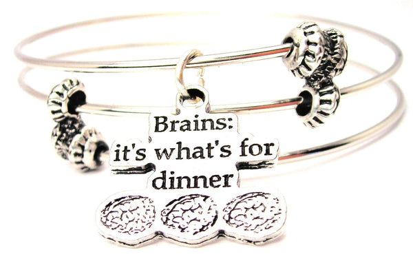 Brains Its Whats For Dinner Triple Style Expandable Bangle Bracelet