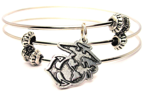 Engraved Marine Symbol Triple Style Expandable Bangle Bracelet