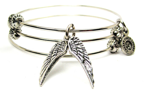 Pair Of Angel Wings Triple Style Expandable Bangle Bracelet