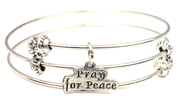 Pray For Peace Triple Style Expandable Bangle Bracelet