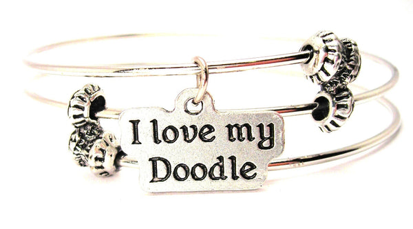 I Love My Doodle Triple Style Expandable Bangle Bracelet