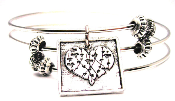 Small Poison Ivy Heart Triple Style Expandable Bangle Bracelet