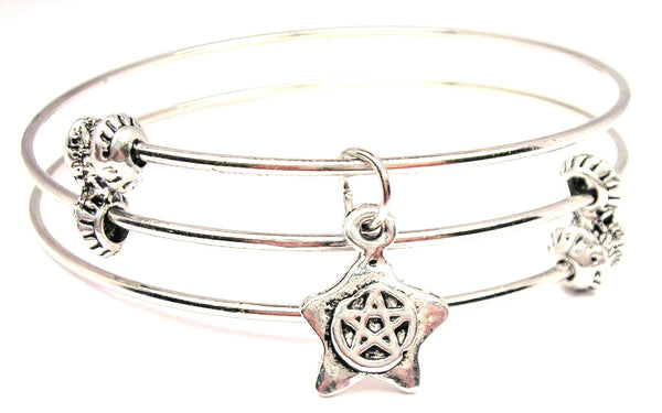 Star With Pentacle Triple Style Expandable Bangle Bracelet