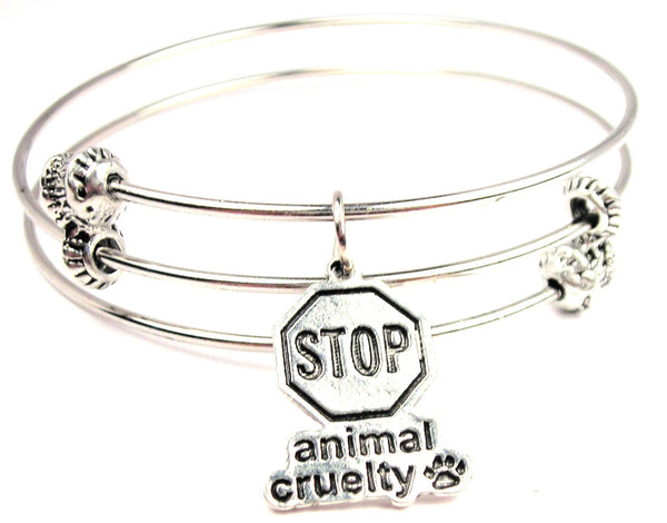 Stop Animal Cruelty Triple Style Expandable Bangle Bracelet