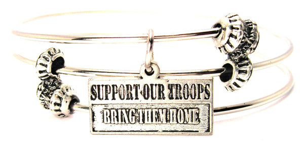 Support Our Troops Bring Them Home Triple Style Expandable Bangle Bracelet