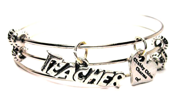 Teacher Triple Style Expandable Bangle Bracelet