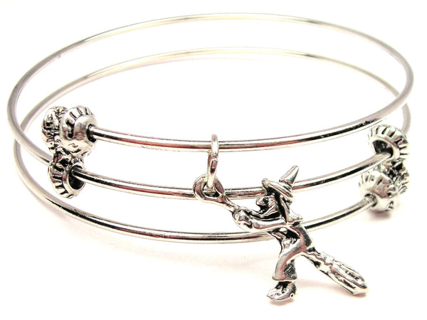 Witch On Broom Triple Style Expandable Bangle Bracelet