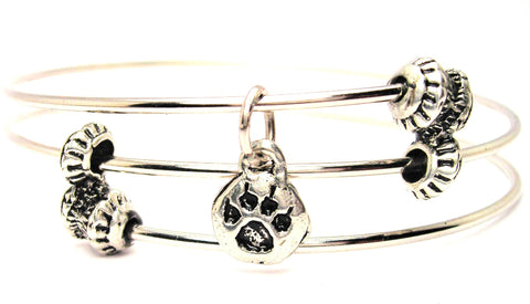 Wolf Paw Print Triple Style Expandable Bangle Bracelet