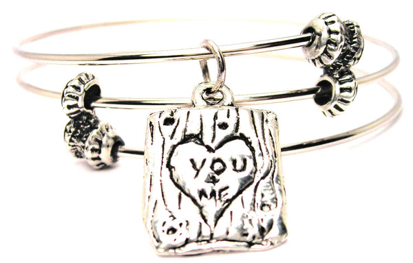 You And Me Carved In A Tree Triple Style Expandable Bangle Bracelet