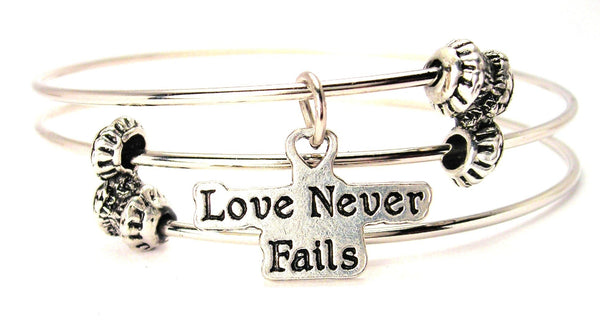 Love Never Fails Triple Style Expandable Bangle Bracelet