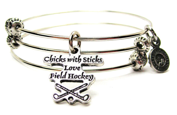Chicks With Sticks Love Field Hockey Triple Style Expandable Bangle Bracelet