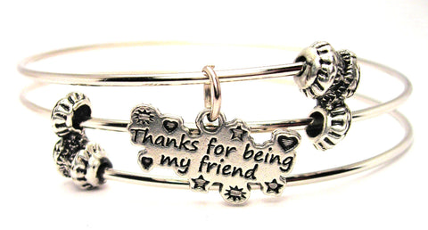 Thanks For Being My Friend Triple Style Expandable Bangle Bracelet
