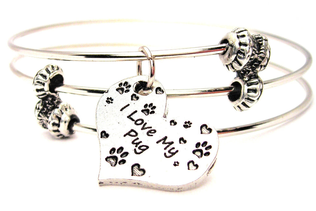 I Love My Pug Triple Style Expandable Bangle Bracelet American