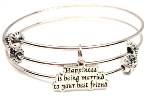 Happiness Is Being Married To Your Best Friend Triple Style Expandable Bangle Bracelet