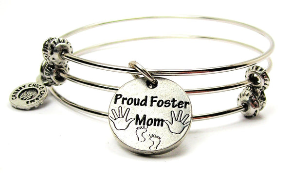 Proud Foster Mom Triple Style Expandable Bangle Bracelet