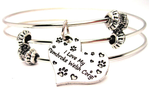 I Love My Pembroke Welsh Corgi Triple Style Expandable Bangle Bracelet