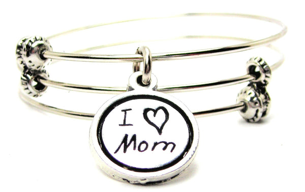 I Love Mom In Child Handwriting Triple Style Expandable Bangle Bracelet