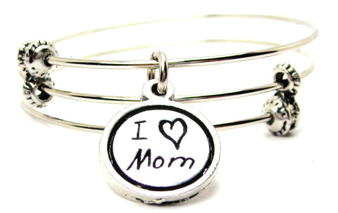 I Love Mom In Child Handwriting Triple Style Expandable Bangle Bracelet