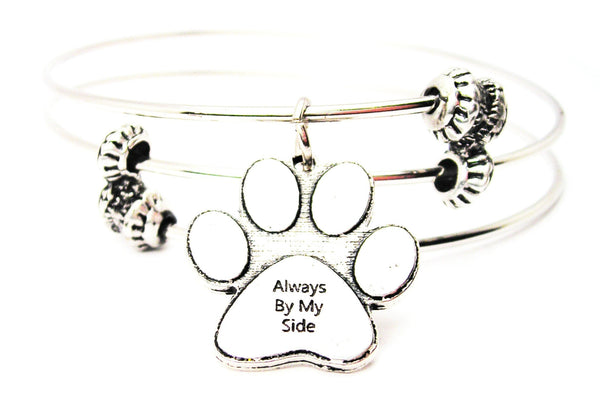 Always By My Side Paw Print Triple Style Expandable Bangle Bracelet