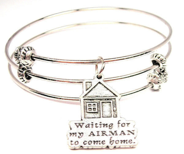Waiting For My Airman To Come Home Triple Style Expandable Bangle Bracelet