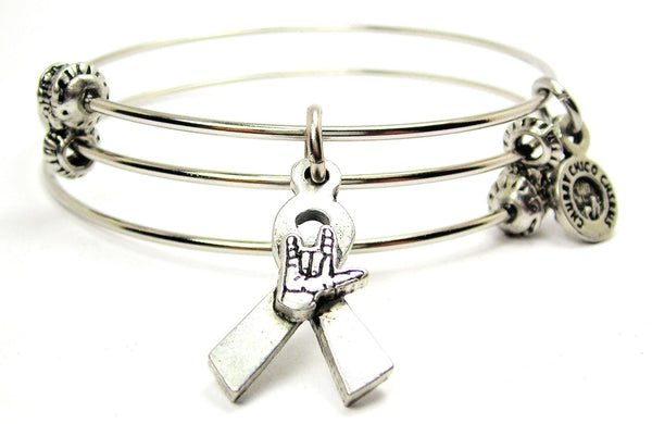 Deaf Awareness Ribbon Triple Style Expandable Bangle Bracelet