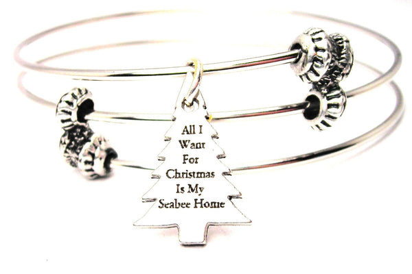 All I Want For Christmas Is My Seabee Home Triple Style Expandable Bangle Bracelet