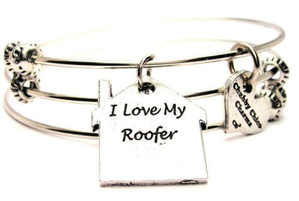 I Love My Roofer Triple Style Expandable Bangle Bracelet