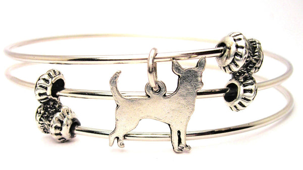 Chihuahua Silhouette Triple Style Expandable Bangle Bracelet