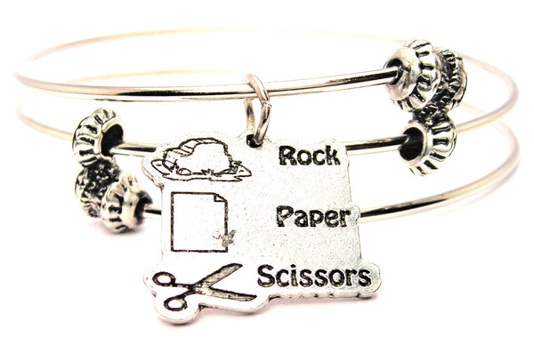 Rock Paper Scissors Triple Style Expandable Bangle Bracelet