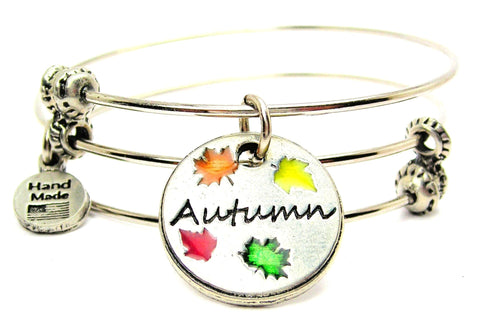 Hand Painted Autumn Circle Triple Style Expandable Bangle Bracelet