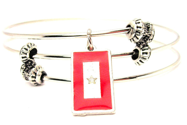 Hand Painted Silver Star Mother Flag Triple Style Expandable Bangle Bracelet