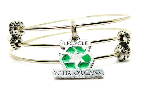 Hand Painted Recycle Your Organs Triple Style Expandable Bangle Bracelet