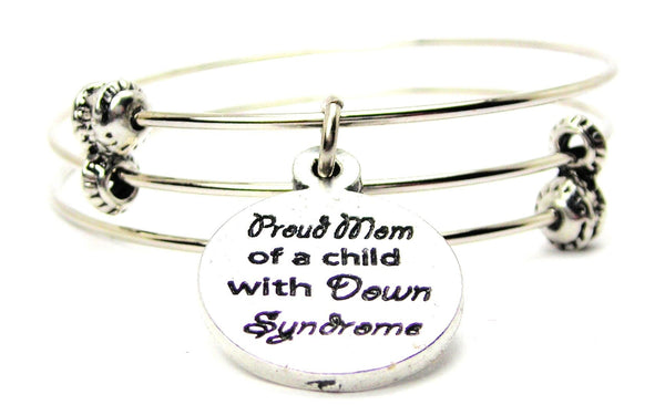 Proud Mom Of A Child With Down Syndrome Triple Style Expandable Bangle Bracelet