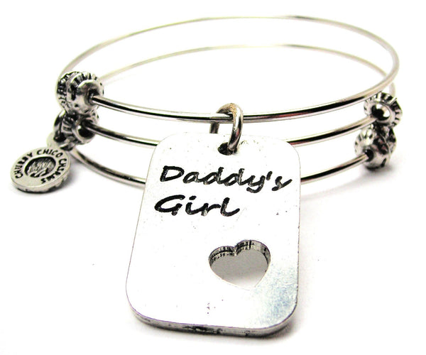 Daddy's Girl Dog Tag Triple Style Expandable Bangle Bracelet