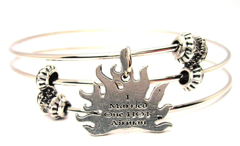 I Married One Hot Airman Triple Style Expandable Bangle Bracelet