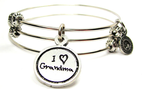 I Love Grandma Child Handwriting Triple Style Expandable Bangle Bracelet
