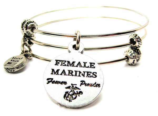 Female Marines Fewer Prouder Triple Style Expandable Bangle Bracelet