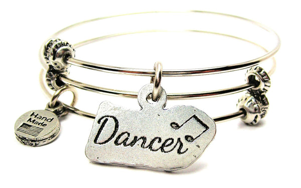 Dancer With Music Notes Triple Style Expandable Bangle Bracelet