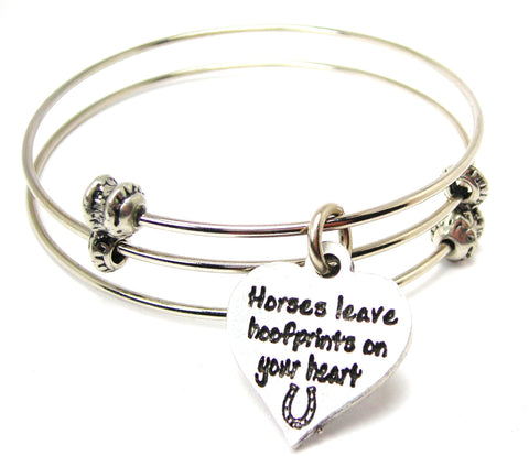 Horses Leave Hoofprints On Your Heart Triple Style Expandable Bangle Bracelet
