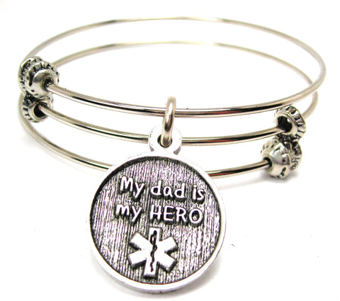 My Dad Is My Hero With EMT Symbol Triple Style Expandable Bangle Bracelet