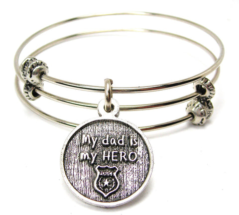 My Dad Is My Hero With Police Badge Triple Style Expandable Bangle Bracelet