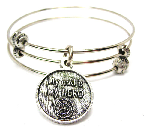 My Dad Is My Hero With Firefighter Symbol Triple Style Expandable Bangle Bracelet