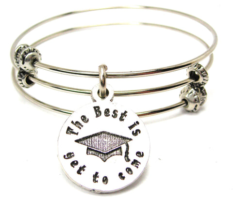 The Best Is Yet To Come With Graduation Cap Triple Style Expandable Bangle Bracelet