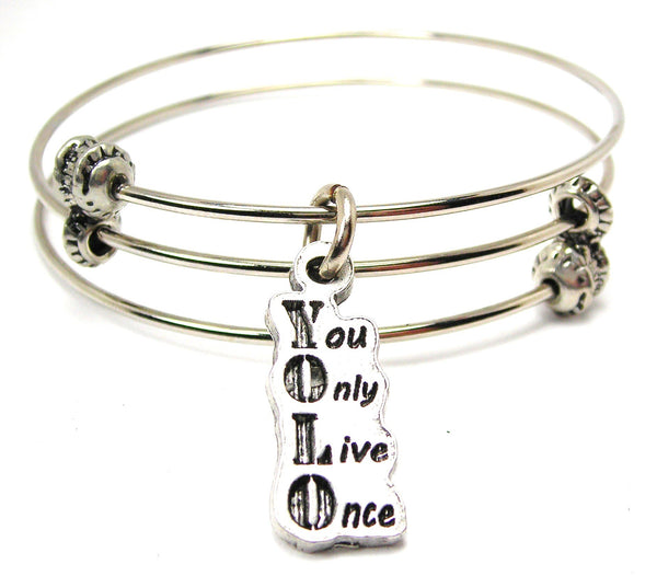 YOLO You Only Live Once Triple Style Expandable Bangle Bracelet