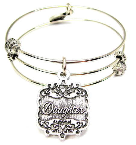 Daughter Victorian Scroll Triple Style Expandable Bangle Bracelet