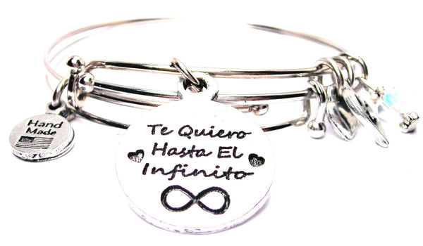 Spanish language jewelry, love jewelry, I love you to the moon and back bracelet
