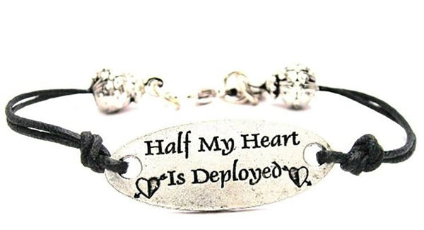Half My Heart Is Deployed with Hearts Black Cord Connector Bracelet